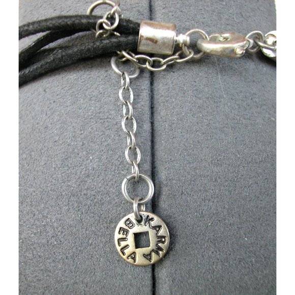 Hammered Silver Pendant Necklace With Black Cord By Karma Bella - Picture 4 of 5